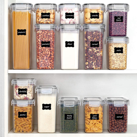 24pcs Airtight Food Storage Container Set, kitchen Storage & Organisation, BPA-Free Pantry Organiser Plastic Food Containers with Lids for Cereal, Flour and Sugar, Includes 24 Labels