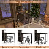 3PCS Bar Table and Chair Set, Industrial Pub Table and Stools with Wine Glass Holders & 6-Bottle Wine Racks, Counter Height Dining Table Set for Living Room Dining Room Kitchen, Brown