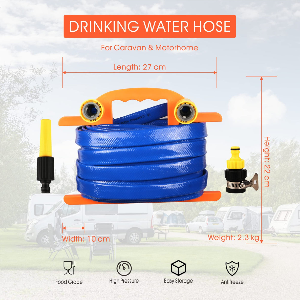 20 m Drinking Water Flat Hose for Caravan & Motorhome | Food Grade | Drinking Water Safe