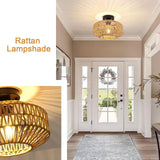 Rattan Ceiling Light Chandelier Lighting Hand Woven Ceiling Lamp Flush Mount Ceiling Lights Vintage Lighting Fixtures E27 Farmhouse Pendant Lights Kitchen Dining Room Bedroom Hallway 1 Pack