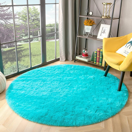 Fluffy Round Rug Carpets, Modern Shaggy Circle Rug for Kids Bedroom Extra Comfy Cute Nursery Rug Small Circular Carpet for Boys Girls Room Home Decor Area Rug, 4ft Rugs, White