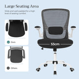 Office Chair, Swivel Chair with Mesh Covering, Ergonomic, Padded Lumbar Support, Rocker Function, 53 cm Seat, Folding Armrests