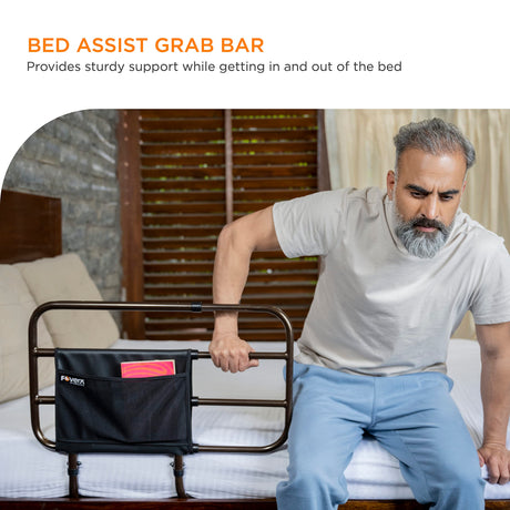 Adjustable Bed Rail for Elderly Adults, Seniors and Surgery Patients - Safety Assist Bar with Storage Pocket, Fits Any Bed & Eases Getting in & Out of Bed