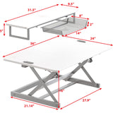 Standing Desk Converter 90cm Pneumatic Height Adjustable with Monitor Riser, White