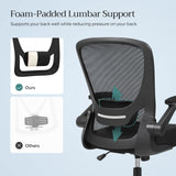 Office Chair, Swivel Chair with Mesh Covering, Ergonomic, Padded Lumbar Support, Rocker Function, 53 cm Seat, Folding Armrests