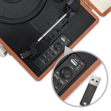 Aria Retro Turntable Player Bluetooth & USB Recording with Built-in Twin Speakers Brown