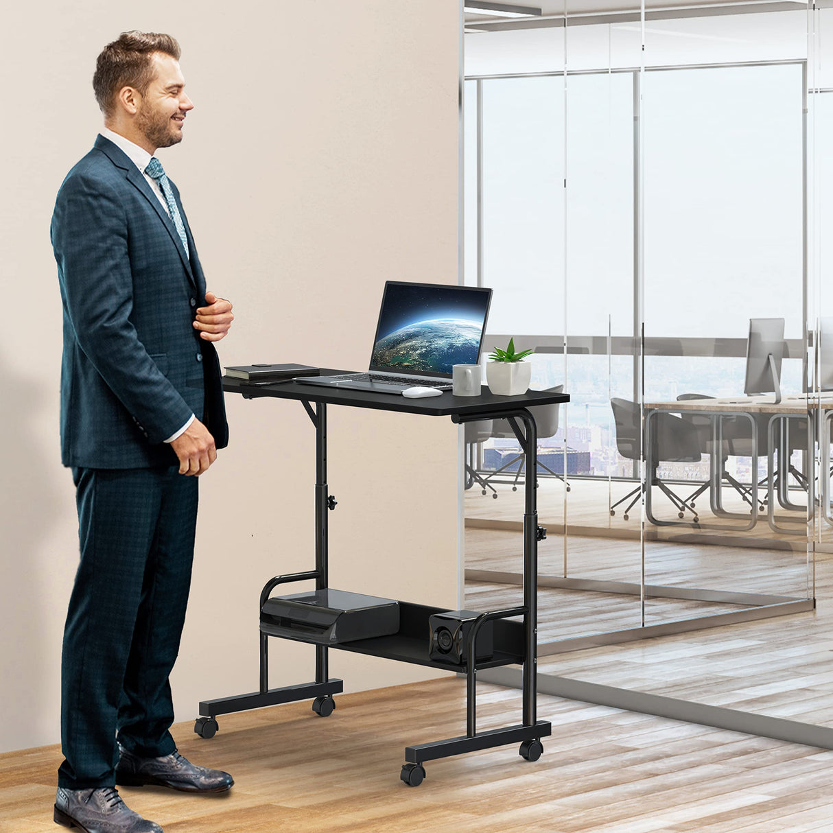 Adjustable Mobile Standing Desk, Black