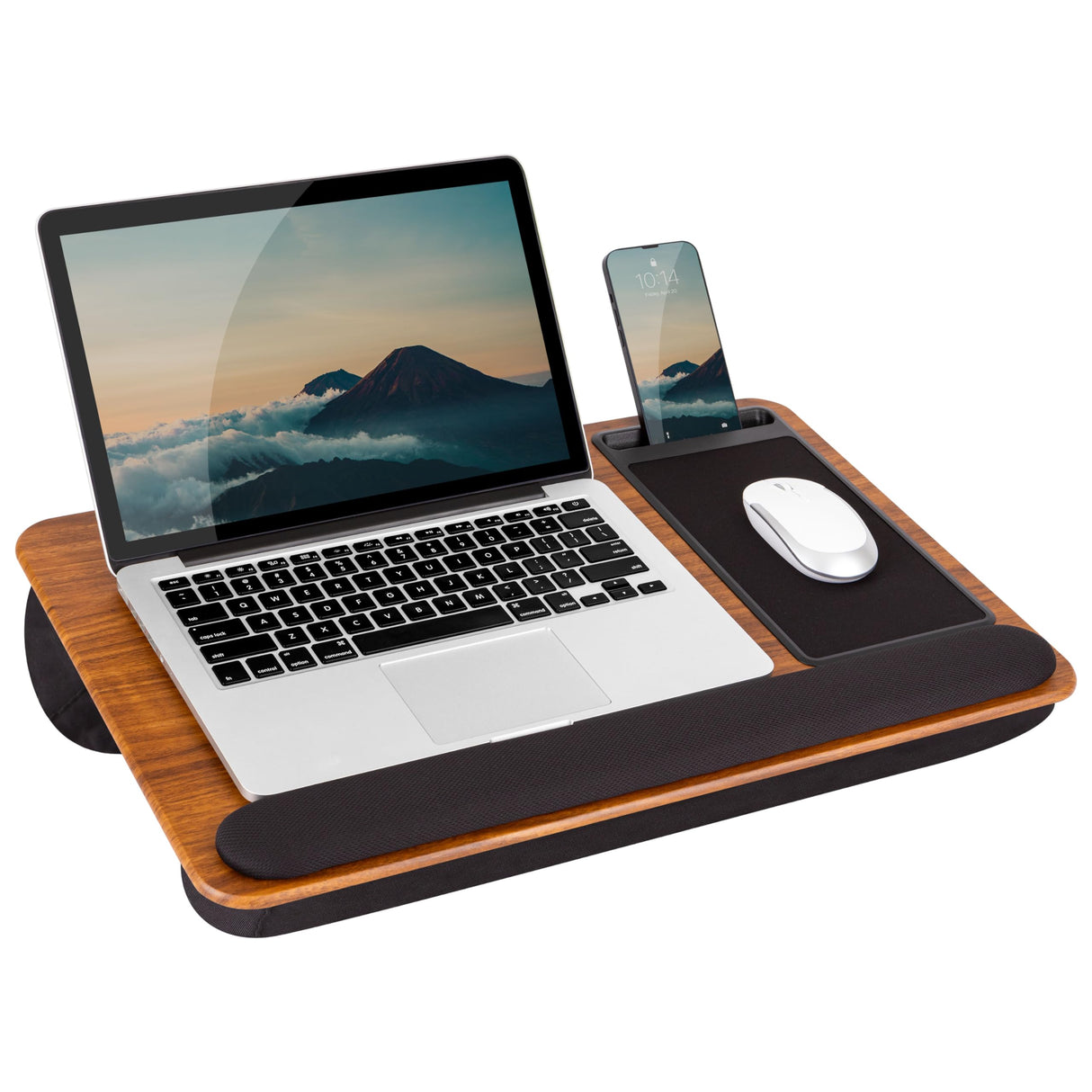 Home Office Pro Lap Desk with Wrist Rest, Mouse Pad, and Phone Holder - Espresso Woodgrain - Fits up to 15.6 Inch Laptops - Style No. 91612