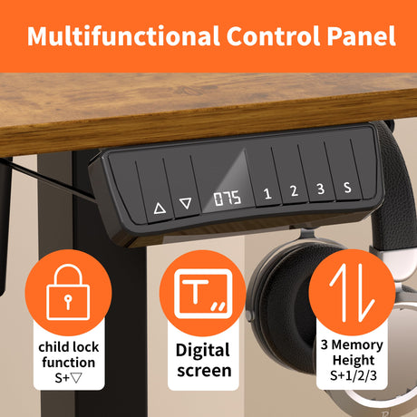 Height Adjustable Desk, 120cm Electric Standing Desk, Power Outlets, Home Office & Gaming Workstation, Easy Assembly, Versatile Table, Vintage Oak