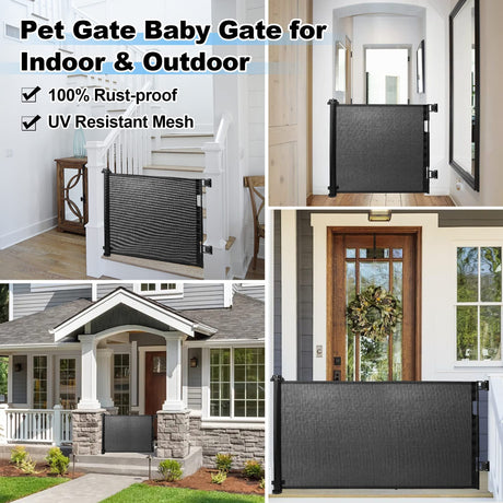 Retractable Safety Gate Baby Gate Dog Gate for Door Stair, Durable Mesh and Rotary Lock Design, 86cm Tall Extends up to 150cm Wide Gate Black Color