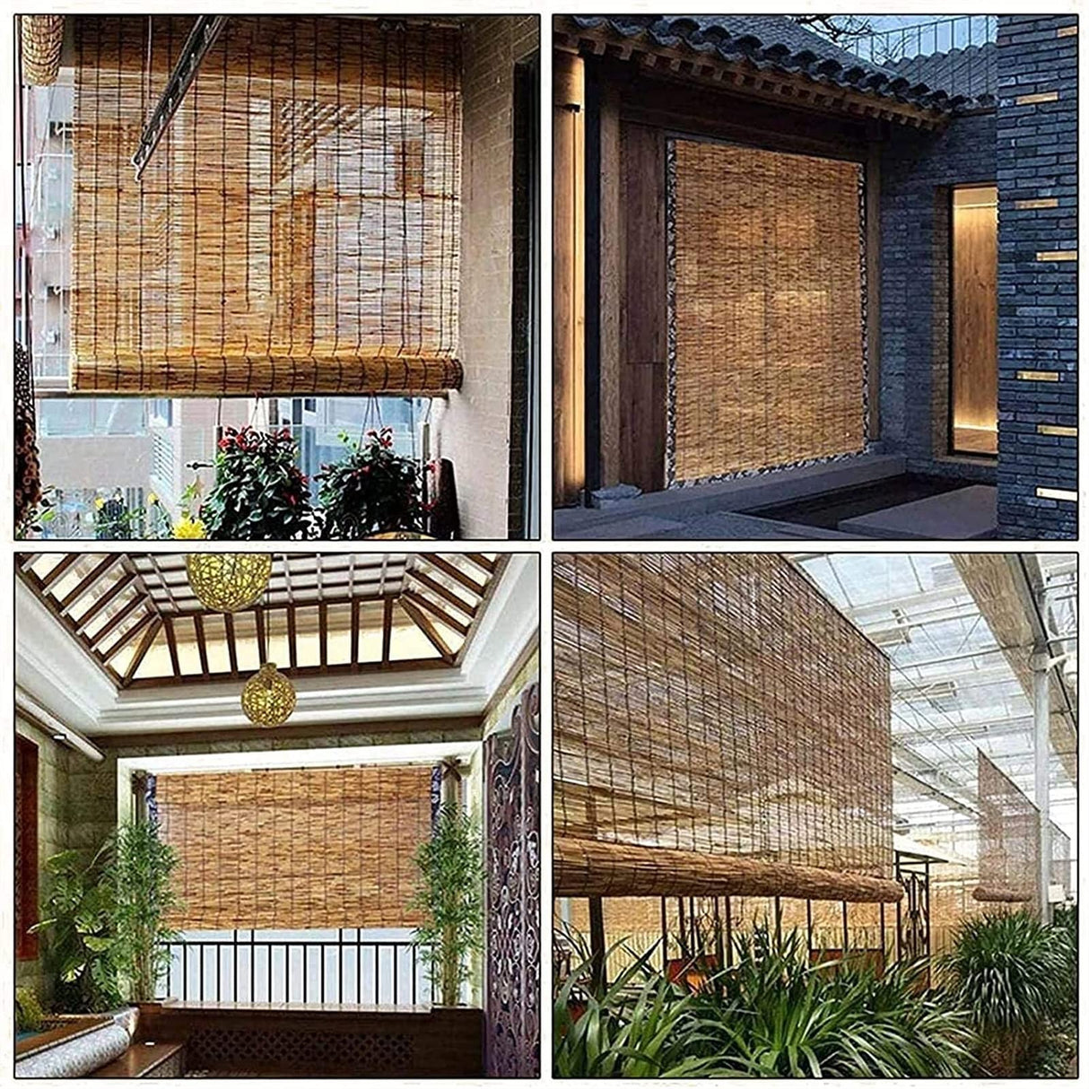 Natural Reed Curtain with Lifter, Bamboo Blind for Outdoor and Indoor, Bamboo Roller Blinds, Shades-Reed Curtain, Patio Shade Lifting Shutters