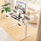 Electric Standing Desk with 2 Drawers, Adjustable Height Sit Stand up Desk with Storage Shelf, 120cm Splice Board White