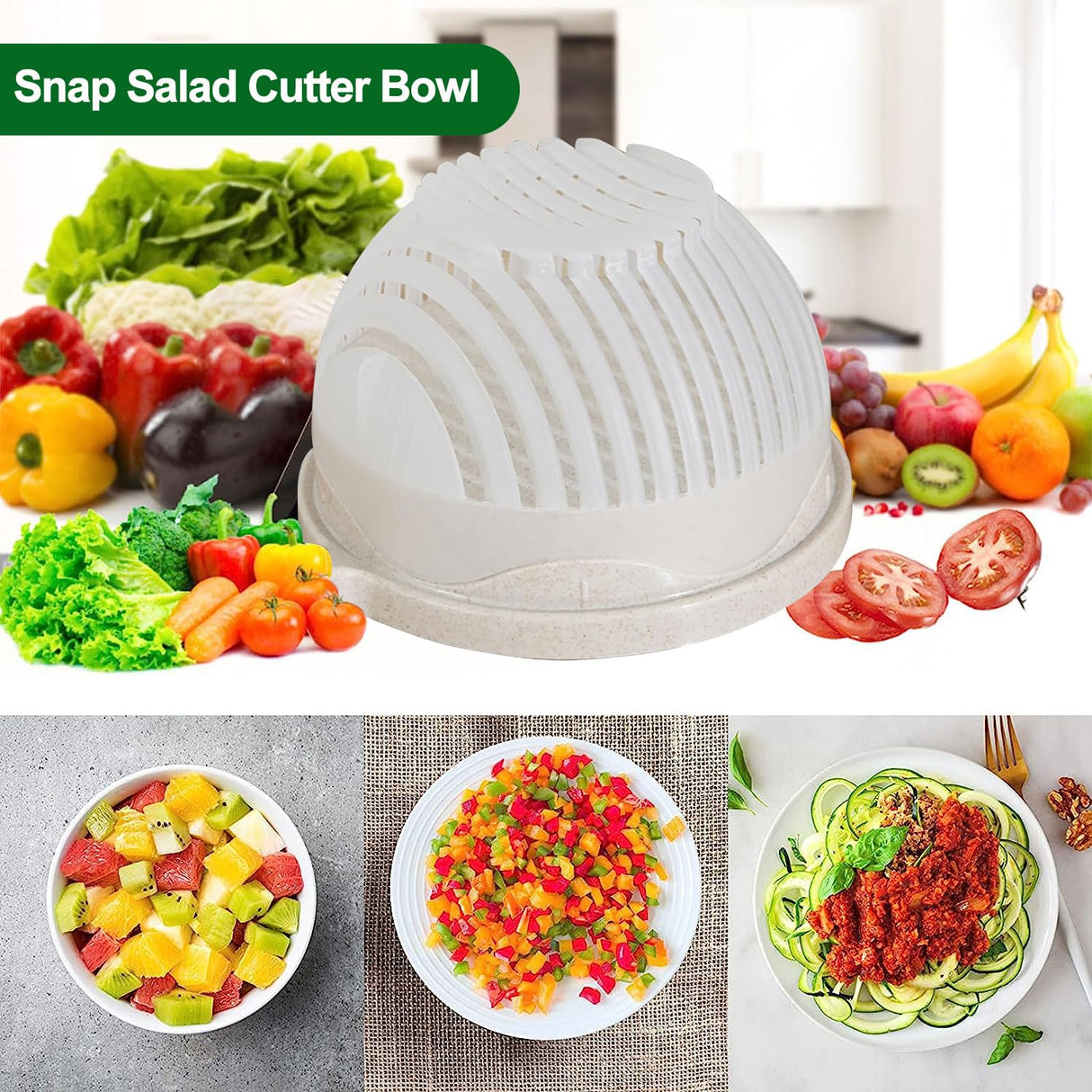 Snap Salad Cutter Bowl 5 In 1 Multifunctional Quick Fresh Salad Slicing Bowl Safe And Effective Salad Cutter Bowl Veggie Choppers And Dicers Safe And Non-Toxic Kitchen Accessories For Healthy