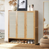 Shoe Storage Cabinet with Rattan Door Wooden Shoe Rack with 7-Tiers Shoe Storage Shelves