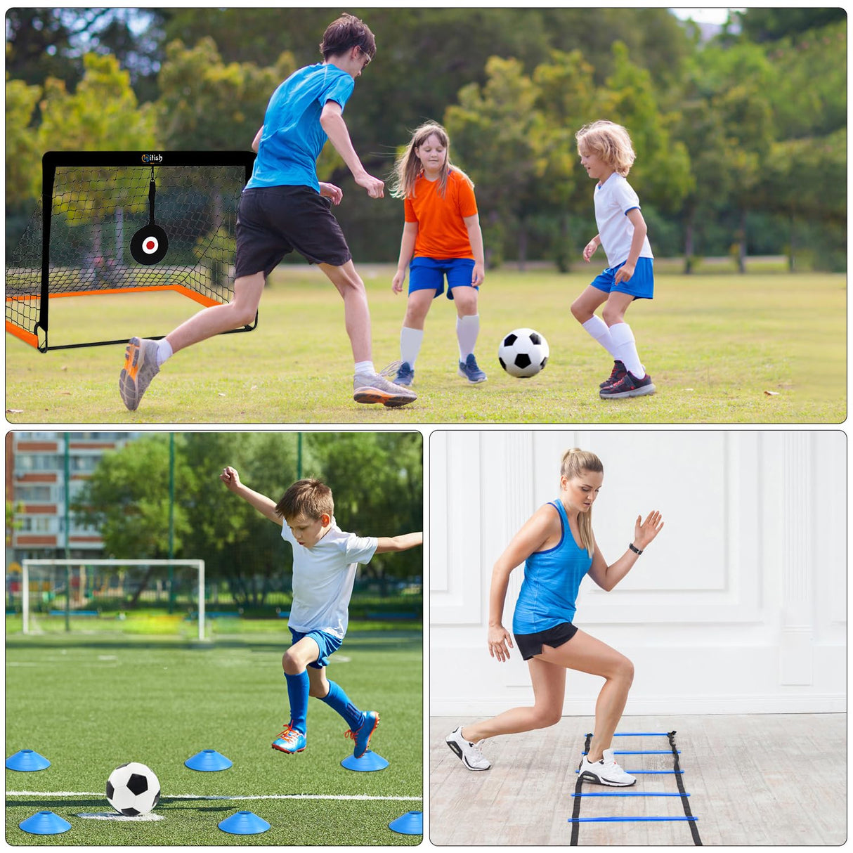 Hitish Kids Soccer Goals for Backyard, Portable Pop Up Soccer Nets with Carrying Bag, Toddler Goal Training Equipment with Ball, Agility Ladder, Cones and Target, Soccer Practice Set for Outdoor