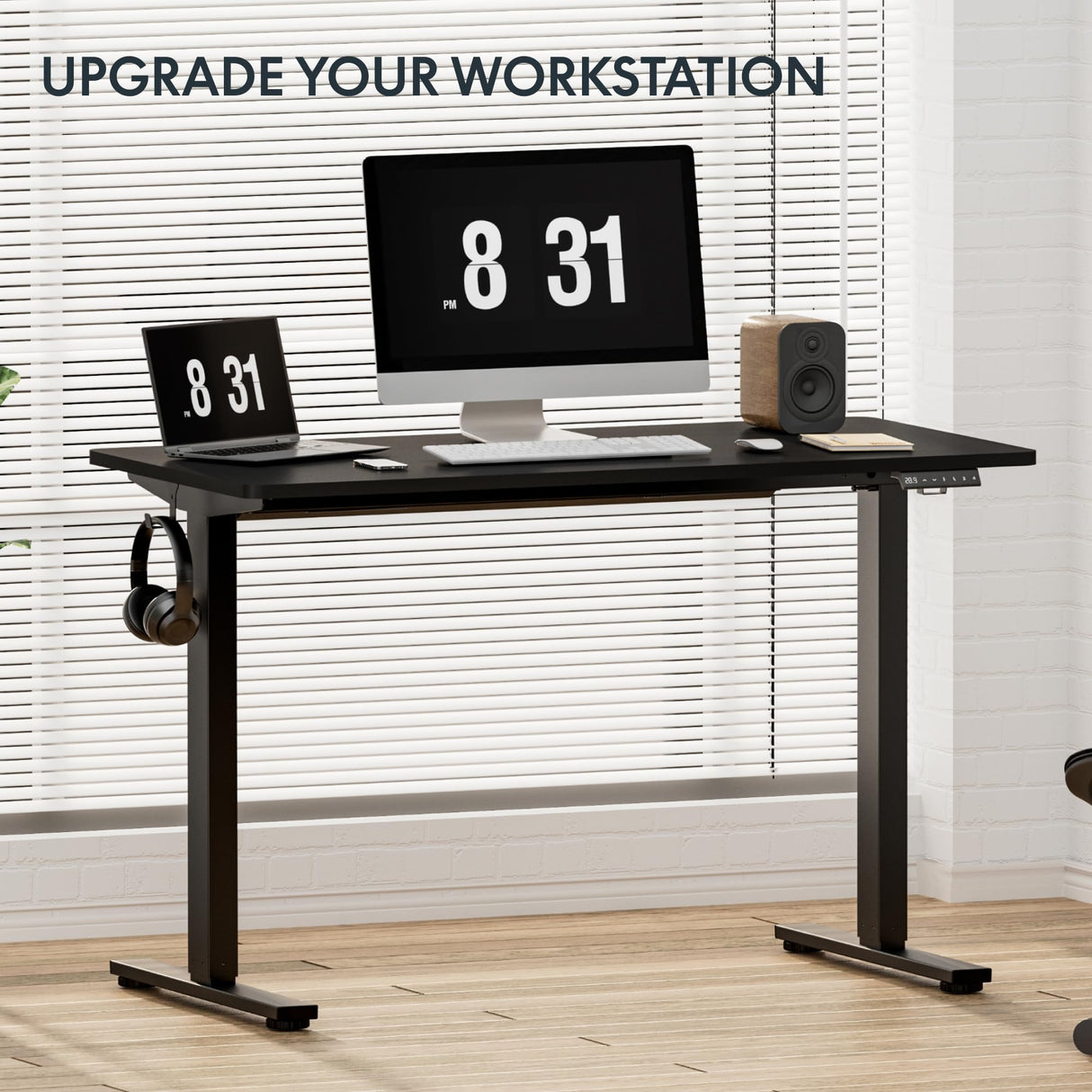 Standing Desk Height Adjustable Desk 120cm Whole-Piece Desktop Electric Sit Stand Up Desk Memory ControllerHome Office Desks (Black Frame + 120cm Black Table Top, 2 Packages)…