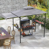 Grill Gazebo with Side Awning, 318 cm x 153 cm Outdoor BBQ Gazebo w/ 2 Side Shelves, Hanging Hooks & Bottle Opener, Double-Tiered Barbecue Canopy for Backyard, Patio, Garden, Deck