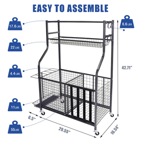 Garage Storage System, Garage Organizer with Baskets and Hooks, Sports Equipment Organizer for Sports Gear/Toys,Garage Ball Storage for Indoor/Outdoor Use