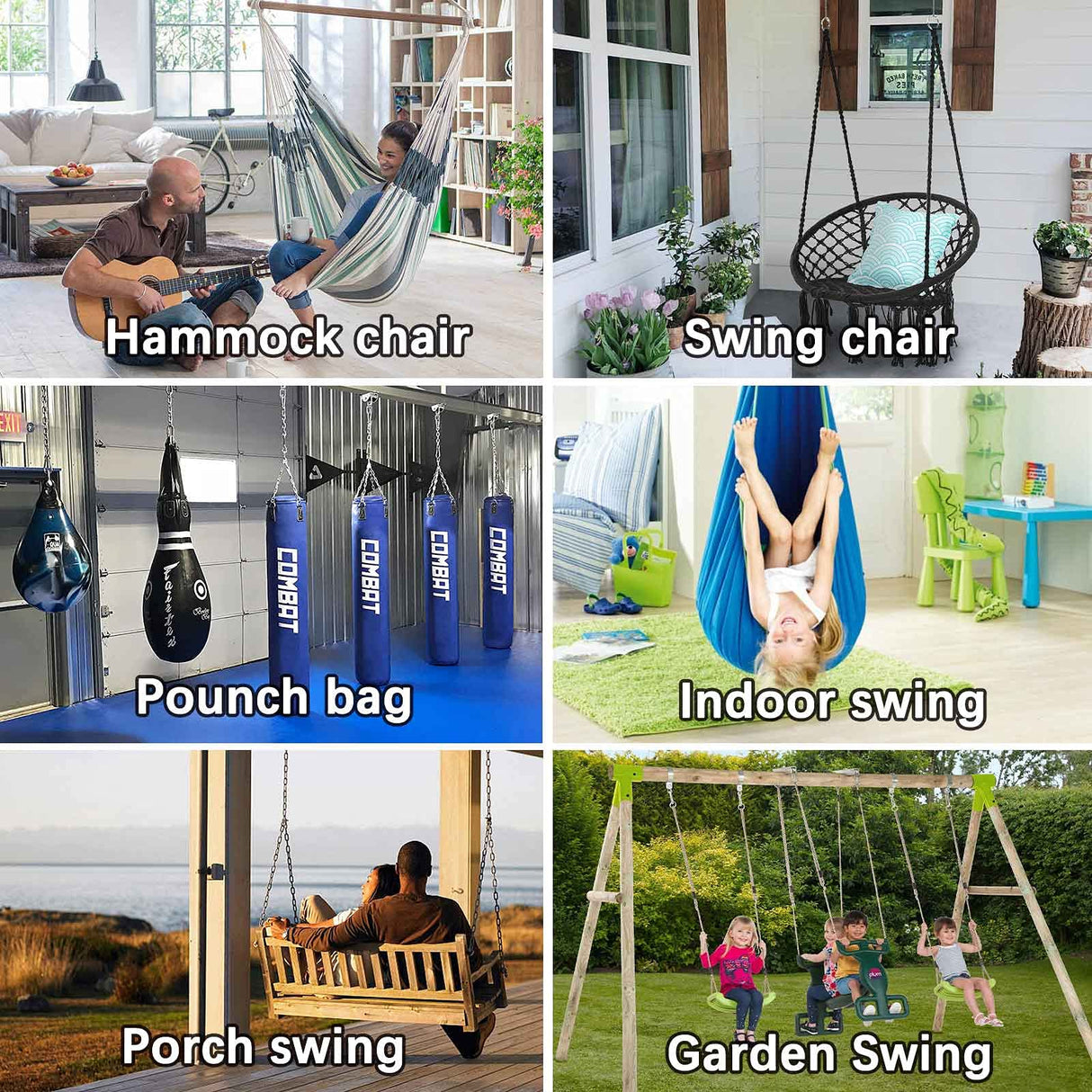 Hammock Chair Hanging Hardware Kit with Chain and Spring, Heavy Duty Porch Swing Hanger, 360 Swivel Ceiling Hooks for Punching Bag,Gym (Screw)