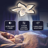 Ceiling Fan with Lights,27In Remote Control 3 Color temperatures,6 Gear Wind Speed Fan Light,Ceiling Lights with Fan for Bedroom,Children’s Room and Dining Room (White)