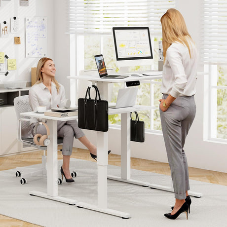 Electric Standing Desk, 120 x 60 cm Sit Stand Home Office Desk with 3 Memory Height Settings, Height Adjustable Computer Desk with 2 Hanging Hooks & Cable Management