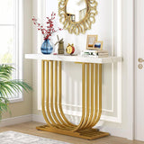 Console Table Narrow Table Coffee Side Desk U Shaped Metal Frame Marble White Living Room Office Entry Office