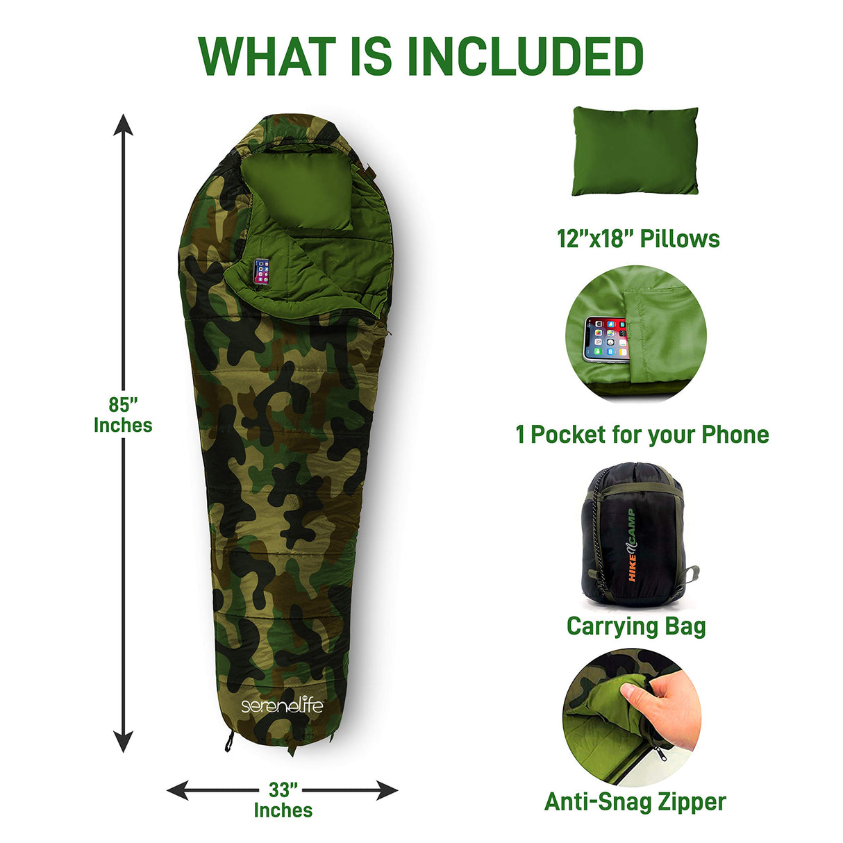 Backpacking Sleeping Bag Camping Gear - Mummy Sleeping Bag for Adults/Teens w/Pillow, Bag - Outdoor Lightweight Weather Proof Sleeping Bag - Camping, Hiking Traveling