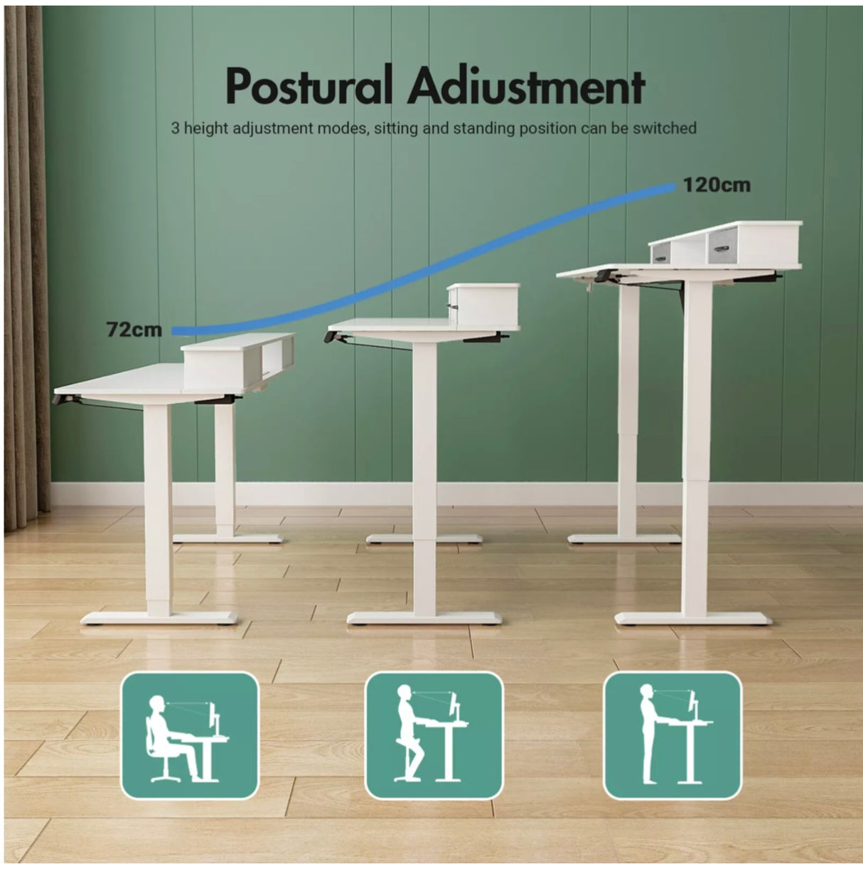 Electric Standing Desk Adjustable Height Sit Stand Table 120cm White