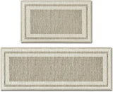 Rubber Non-Slip Washable Absorbent Kitchen Rugs and Mats Set of 2, Kitchen Mats for Floor Kitchen Runner Hallway Laundry Room in Front of Sink Beige Grey - 43 x 73 and 43 x 118 cm