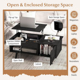 Lift Top Coffee Table with Storage, Living Room Table with Hidden Compartment, Cabinet & Open Shelf, Flip Top Center Table, Pull up Coffee Table for Home, Office