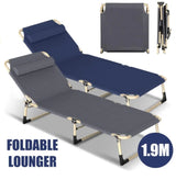 Folding Camping Lounger, Convertible Lounge-Recliner, 4 Position Adjustable Bed, Steel Tube Frame, 600D Oxford Fabric, Removable Pillow, Support Up to 300 Pounds