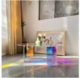 Acrylic Coffee Table Iridescent Oval Side End Table Living Room Office Reception