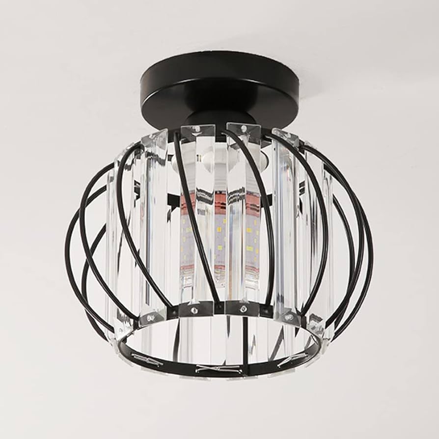 Modern Crystal Ceiling Light Fixture- Industrial Mini Semi Flush Mount Ceiling Lighting LED Crystal Chandeliers Fitting for Kitchen Hallway Dining Rooms Living Room (A-Black)