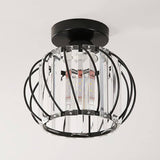 Modern Crystal Ceiling Light Fixture- Industrial Mini Semi Flush Mount Ceiling Lighting LED Crystal Chandeliers Fitting for Kitchen Hallway Dining Rooms Living Room (A-Black)