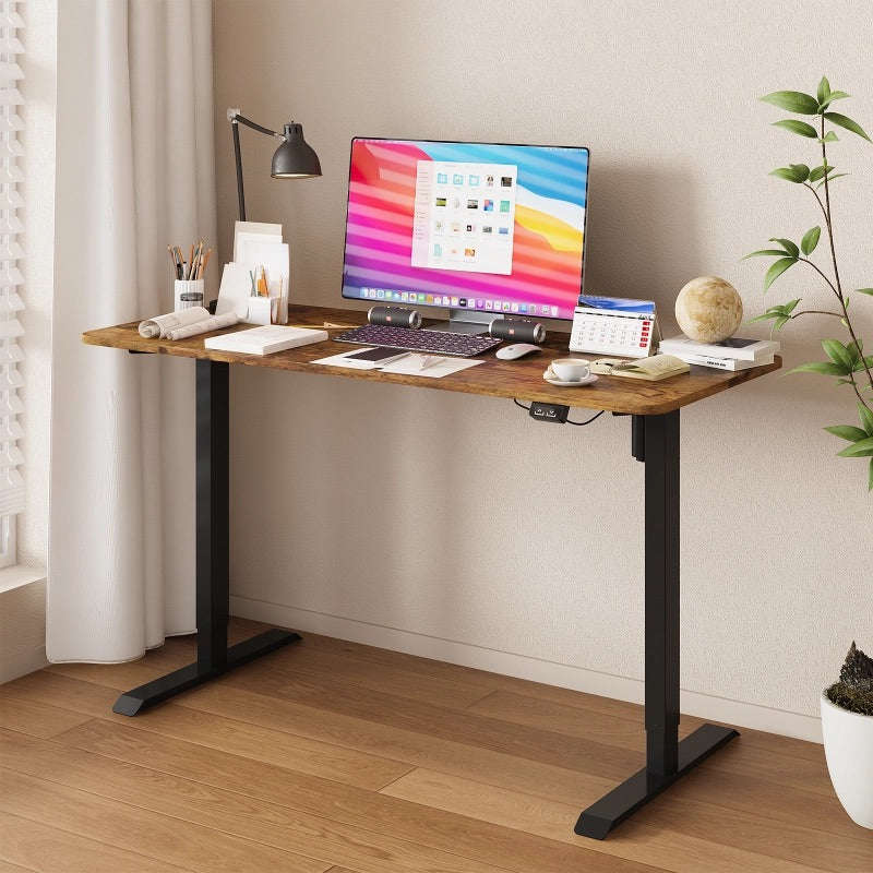 Electric Standing Desk Adjustable Height Ergonomic Sit Stand up Desk 120cm Walnut Splice Board Table Top+Black Frame