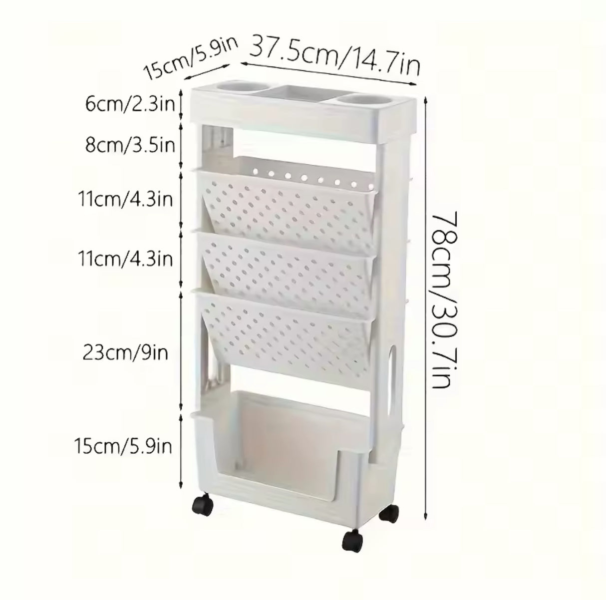 5 Layer Movable Bookcase Organizer Simple Bookcase, for Classroom Office Multi-layer Family Rolling Book Truck, White Durable