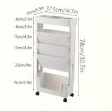 5 Layer Movable Bookcase Organizer Simple Bookcase, for Classroom Office Multi-layer Family Rolling Book Truck, White Durable