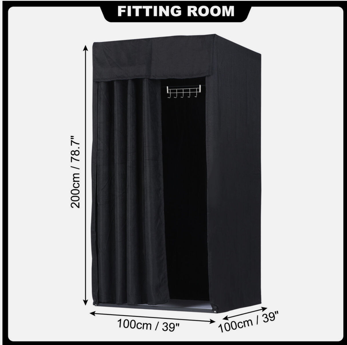 Clothing Store Changing Room with Shade Curtains for Clothing Shop, Black