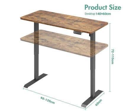 Electric Standing Desk Height Adjustable 140cm Splice Board Black Frame/Walnut Color Table Top