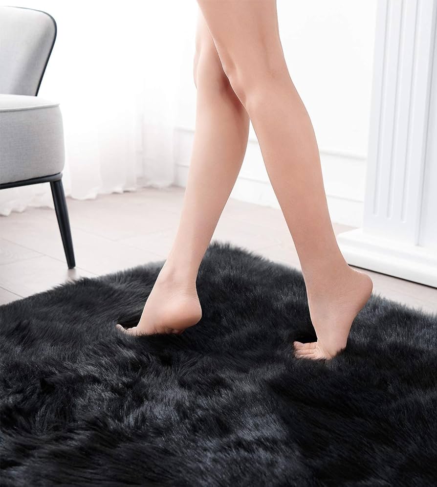 Soft Faux Sheepskin Fur Rug Fluffy Area Rug Floor Mat Luxury Carpets Chair Cover Seat Pad Shaggy Rug for Bedroom Sofa Living Room (2x5 Ft Sheepskin)