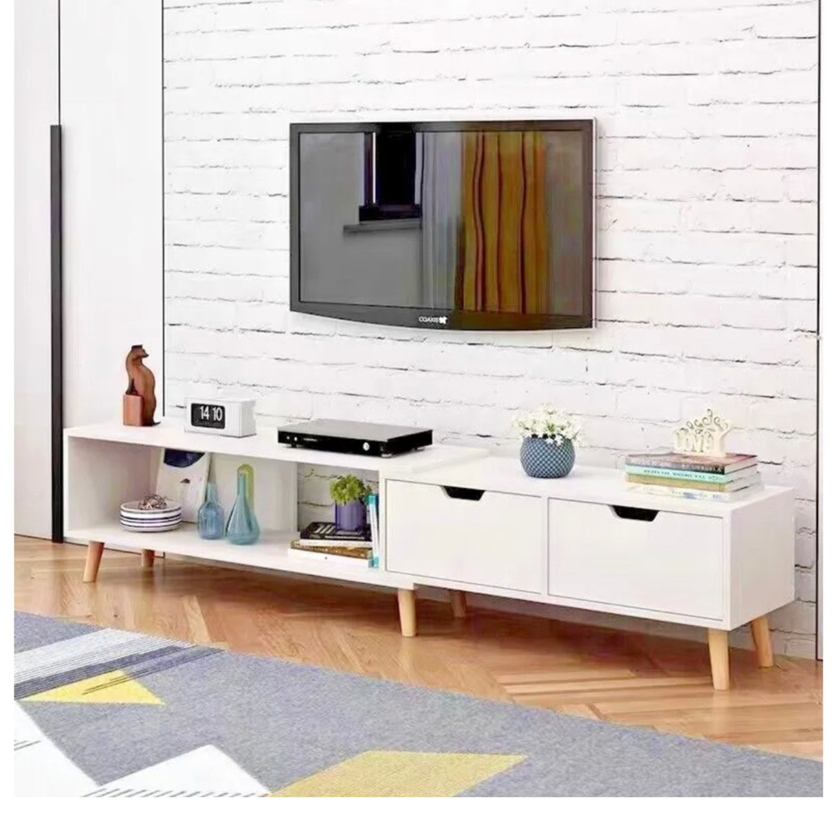 130-178cm Adjustable TV Cabinet Entertainment unit with drawer and storage