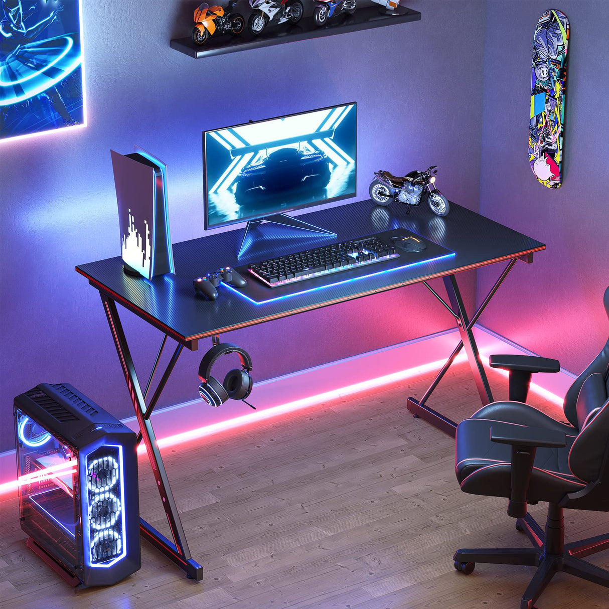 Gaming Desk 32 Inch PC Computer Desk, Home Office Desk Table Gamer Workstation, Simple Game Table, Black