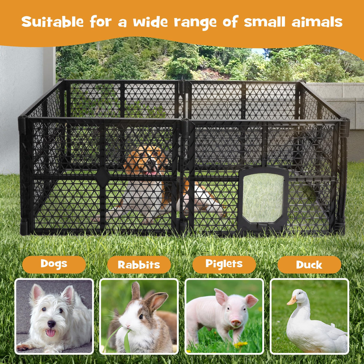 Pet Playpen Folding Dog Plastic Puppy Exercise Enclosure Fence 6 Panels, Dog Play Pen Connectable Fence with Lockable Gate, Universal Portable Pet Exercise Cage Yard for Indoor Outdoor Black