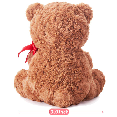 Bear Stuffed Animal Love Plush Toy with Bow for Valentine Day,Cute 10.6" Plushie with Rose Soft Small Cuddly Toy,Valentine’s Day Gifts for Girlfriend Boyfriend Her Girls Boys (Bear)