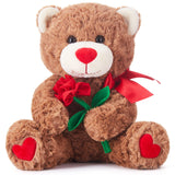 Bear Stuffed Animal Love Plush Toy with Bow for Valentine Day,Cute 10.6" Plushie with Rose Soft Small Cuddly Toy,Valentine’s Day Gifts for Girlfriend Boyfriend Her Girls Boys (Bear)