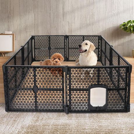 Pet Playpen Folding Dog Plastic Puppy Exercise Enclosure Fence 8 Panels, Dog Play Pen Connectable Fence with Lockable Gate, Universal Portable Pet Exercise Cage Yard for Indoor Outdoor