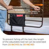 Adjustable Bed Rail for Elderly Adults, Seniors and Surgery Patients - Safety Assist Bar with Storage Pocket, Fits Any Bed & Eases Getting in & Out of Bed