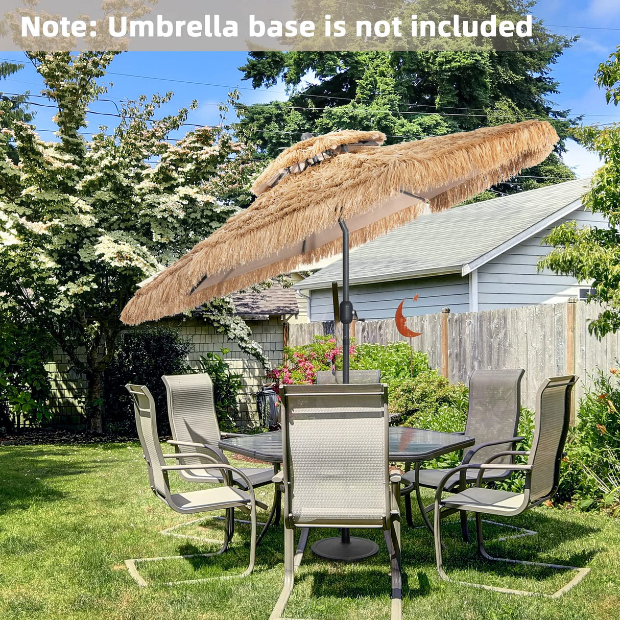 Thatched Tiki Umbrella, Hawaiian Style Patio Beach Umbrella W/8 Ribs, Tilt Adjustment Manual Crank System, Outdoor Umbrella for Poolside, Beach, Courtyard, Metal Frame