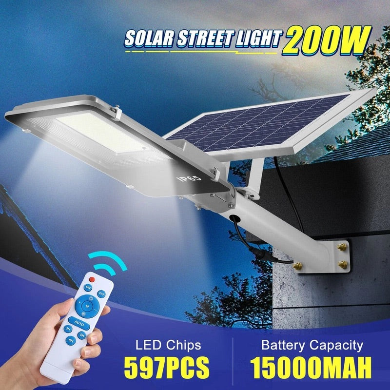 Solar Light 200W Outdoor Garden Street Security Lamp Floodlight Remote Sensor Wall Flood Down Parking Lot Spot Pole Waterproof