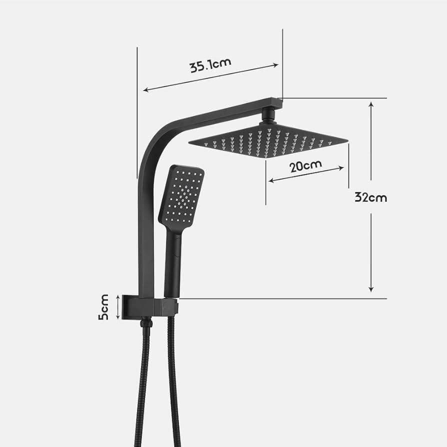 Twin Shower Head Rail Set Square Gooseneck Shower Arm 8" Rain Shower Head 3-Mode Handheld Brass 2 in 1 Diverter